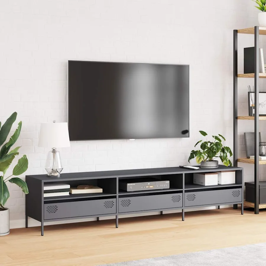 Meuble TV anthracite 202x39x43,5 cm acier laminé à froid - 3