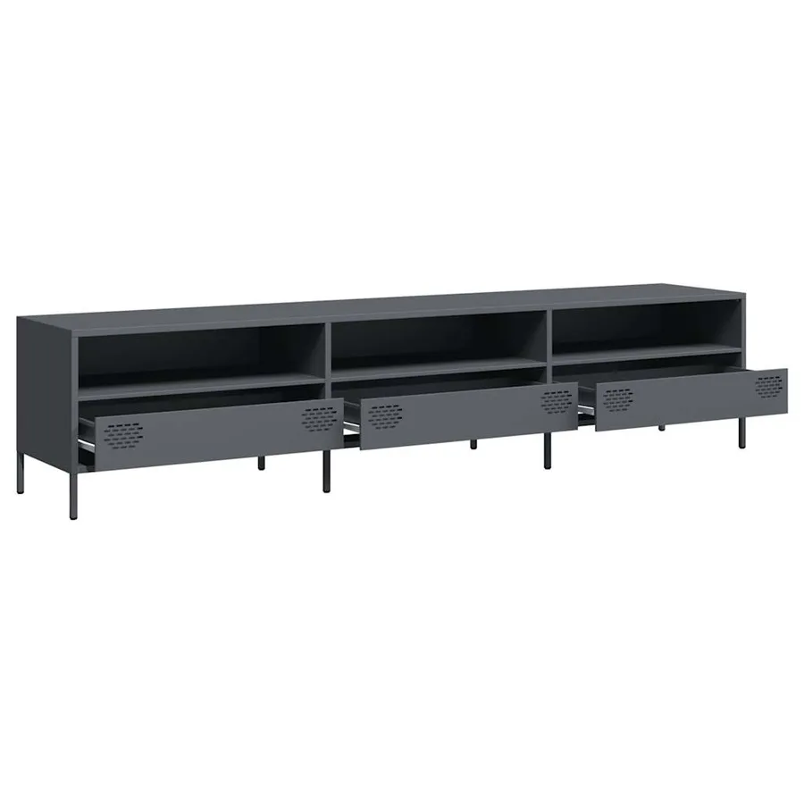 Meuble TV anthracite 202x39x43,5 cm acier laminé à froid - 5