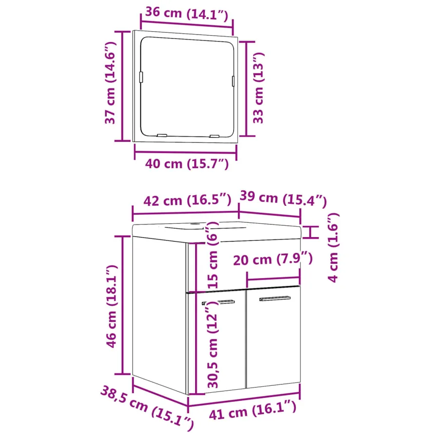 Ensemble de meubles de salle de bain 3 pcs gris béton - 12