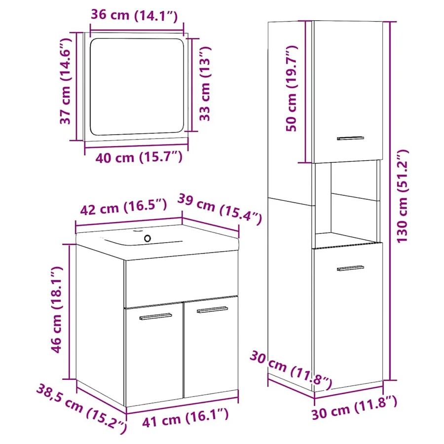 Ensemble de meubles de salle de bain 4 pcs chêne sonoma - 14