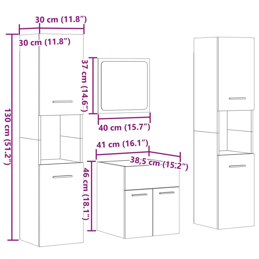 Ensemble de meubles de salle de bain 4 pcs chêne sonoma - 10