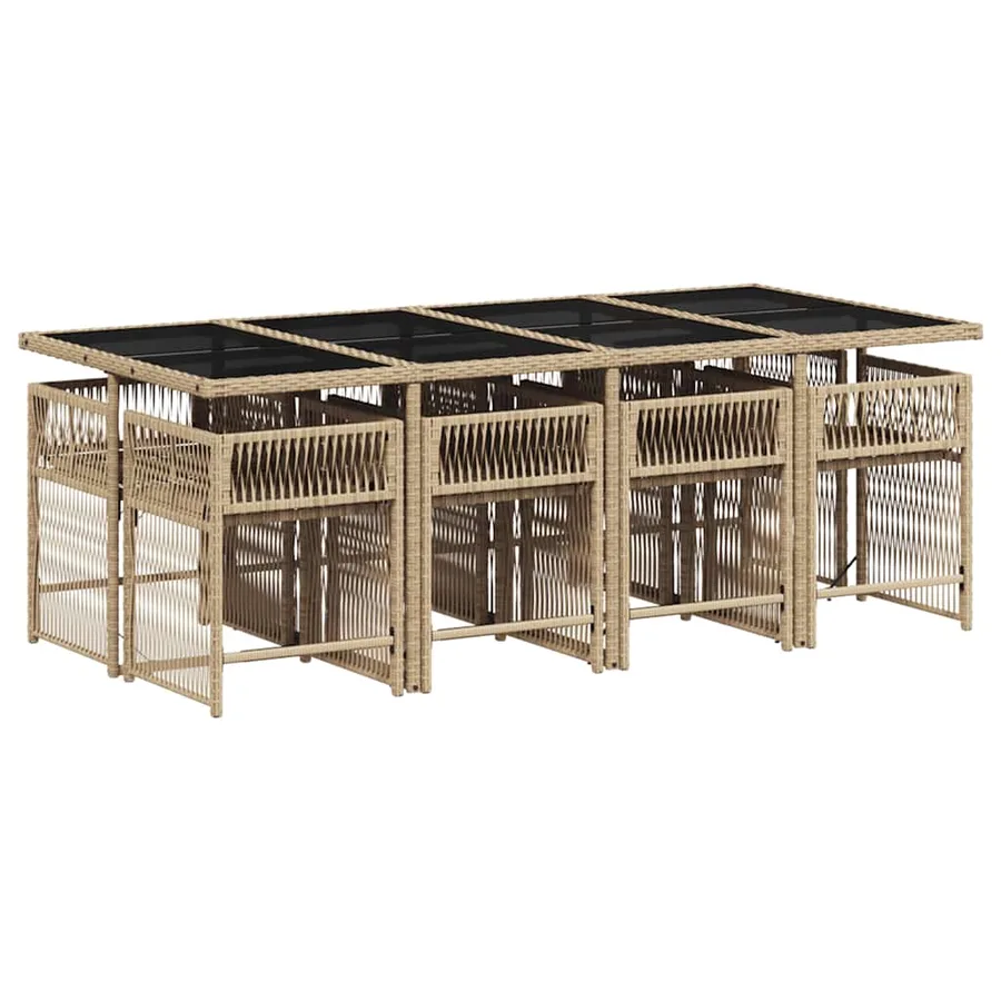 Ensemble à manger de jardin et coussins 9 pcs mélange beige - 3