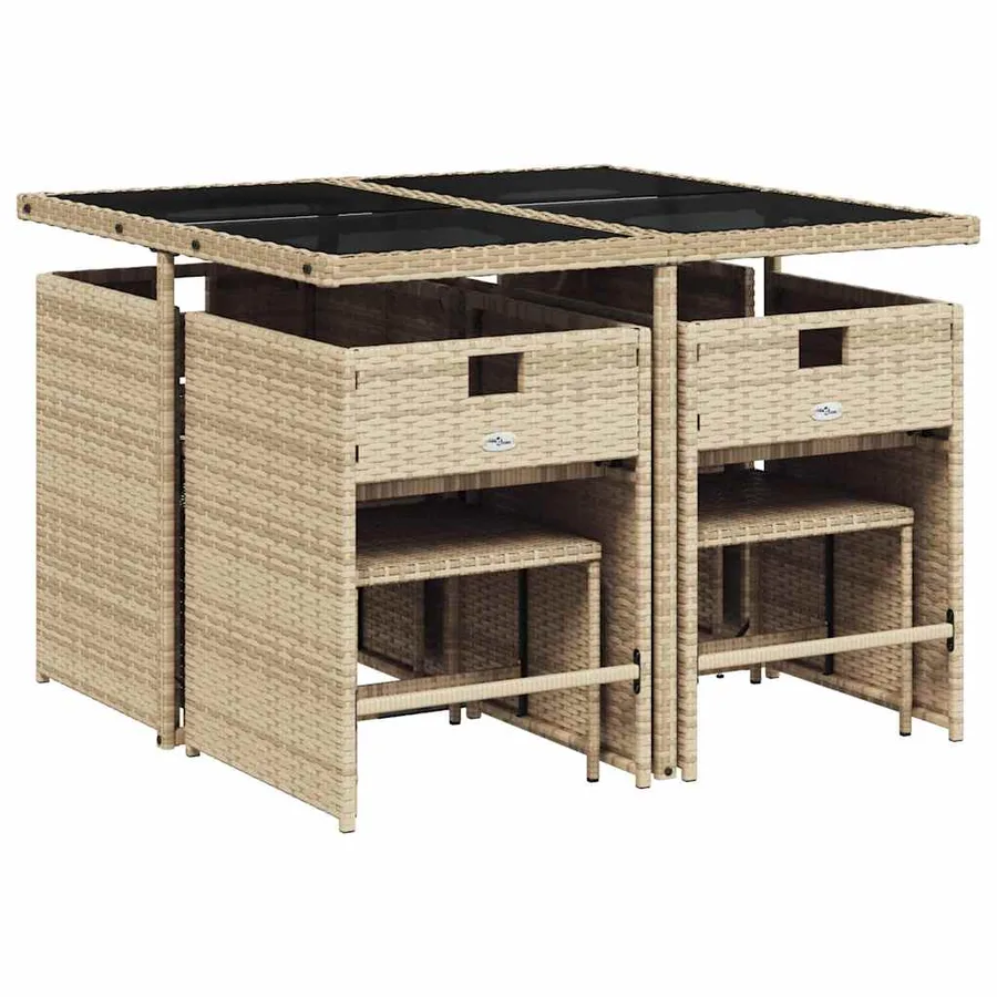 Ensemble à manger de jardin et coussins 9 pcs mélange beige - 3