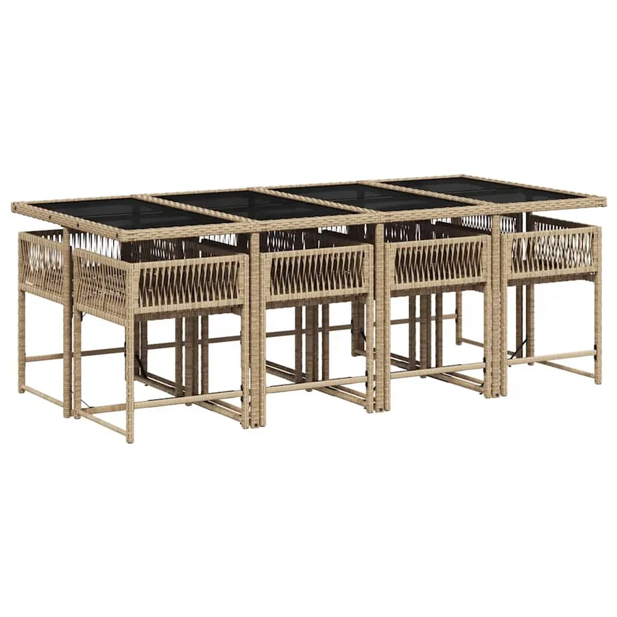 Ensemble à manger de jardin et coussins 9 pcs mélange beige - 3