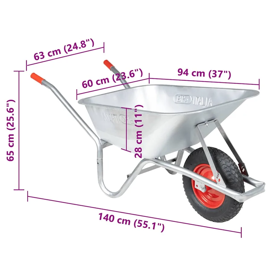 Brouette 90 L 150 kg acier galvanisé et plastique - 8