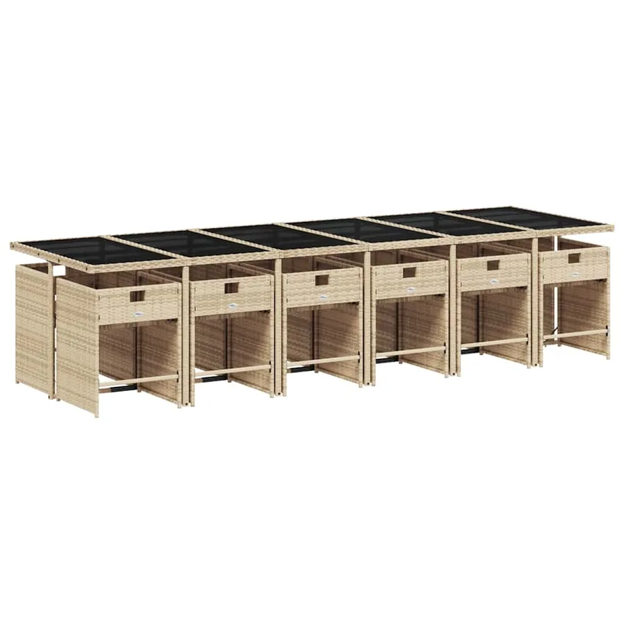 Ensemble à manger de jardin coussins 13 pcs mélange beige rotin - 3