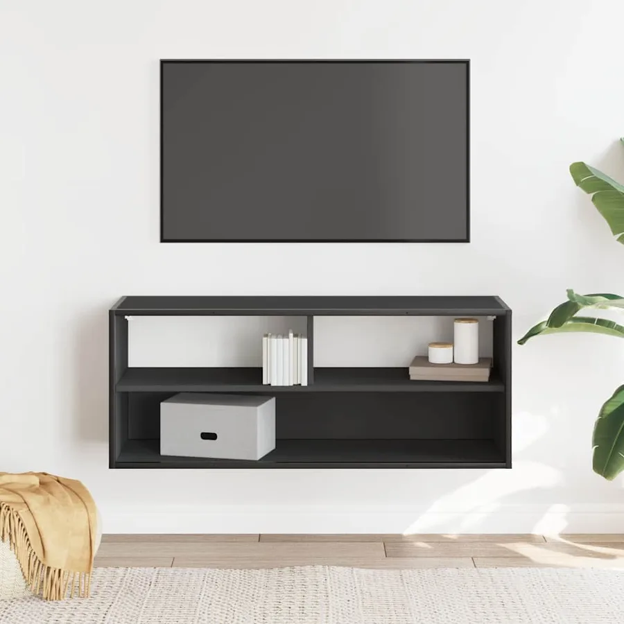 Meuble TV noir 100x31x39,5 cm bois d'ingénierie et métal - 3