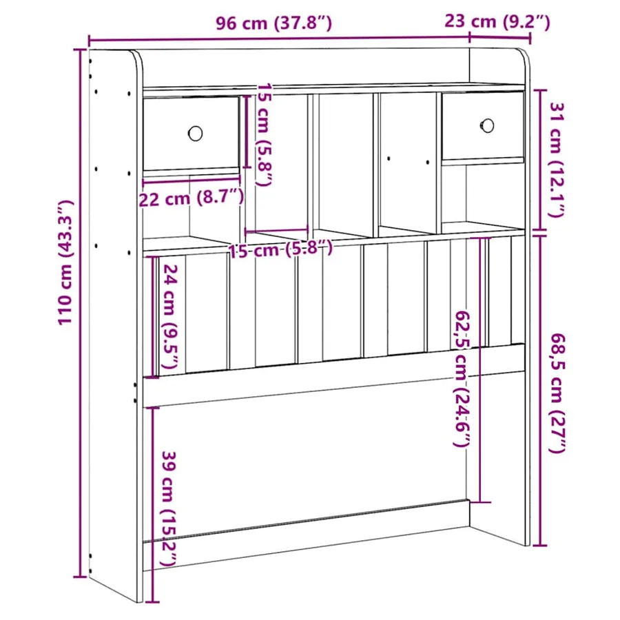 Tête de lit avec rangement blanc 90 cm bois massif de pin - 10