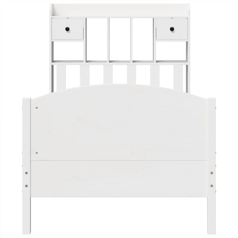 Lit bibliothèque sans matelas blanc 90x200cm bois de pin massif - 4