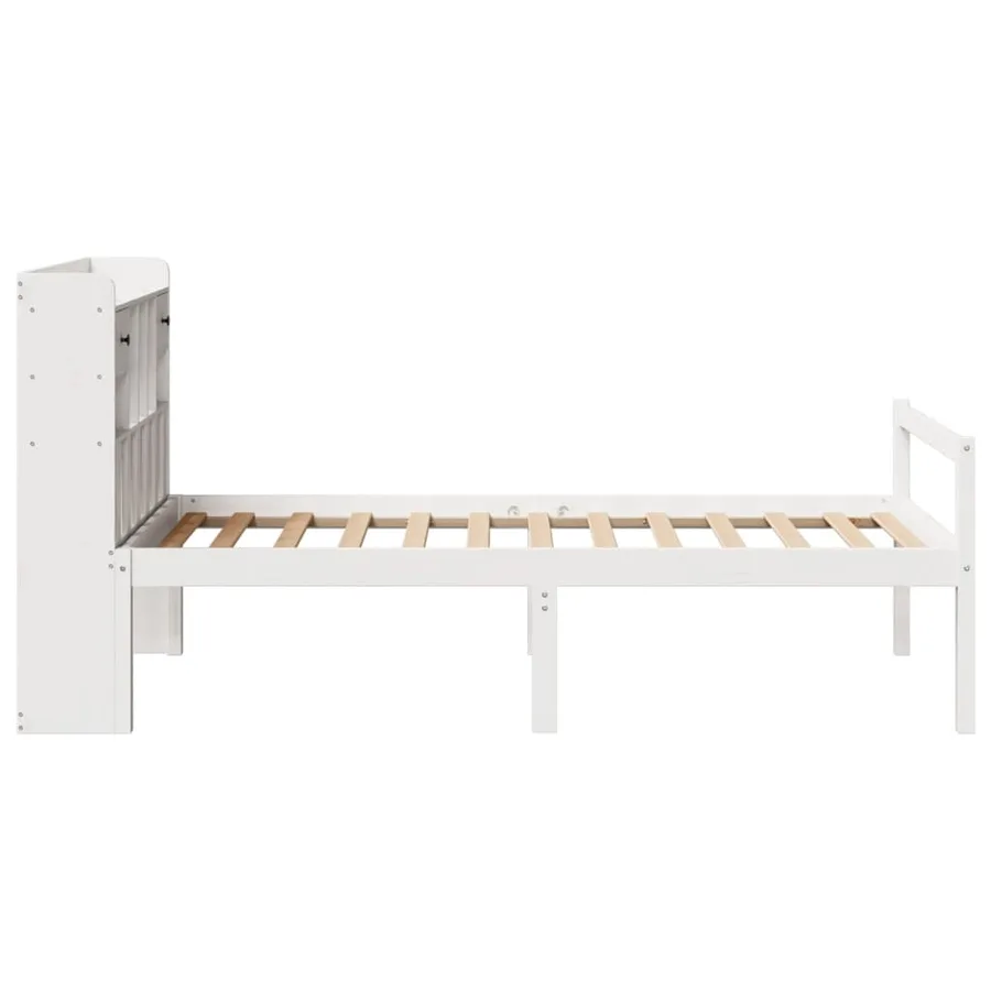 Lit bibliothèque sans matelas blanc 90x190cm bois de pin massif - 5