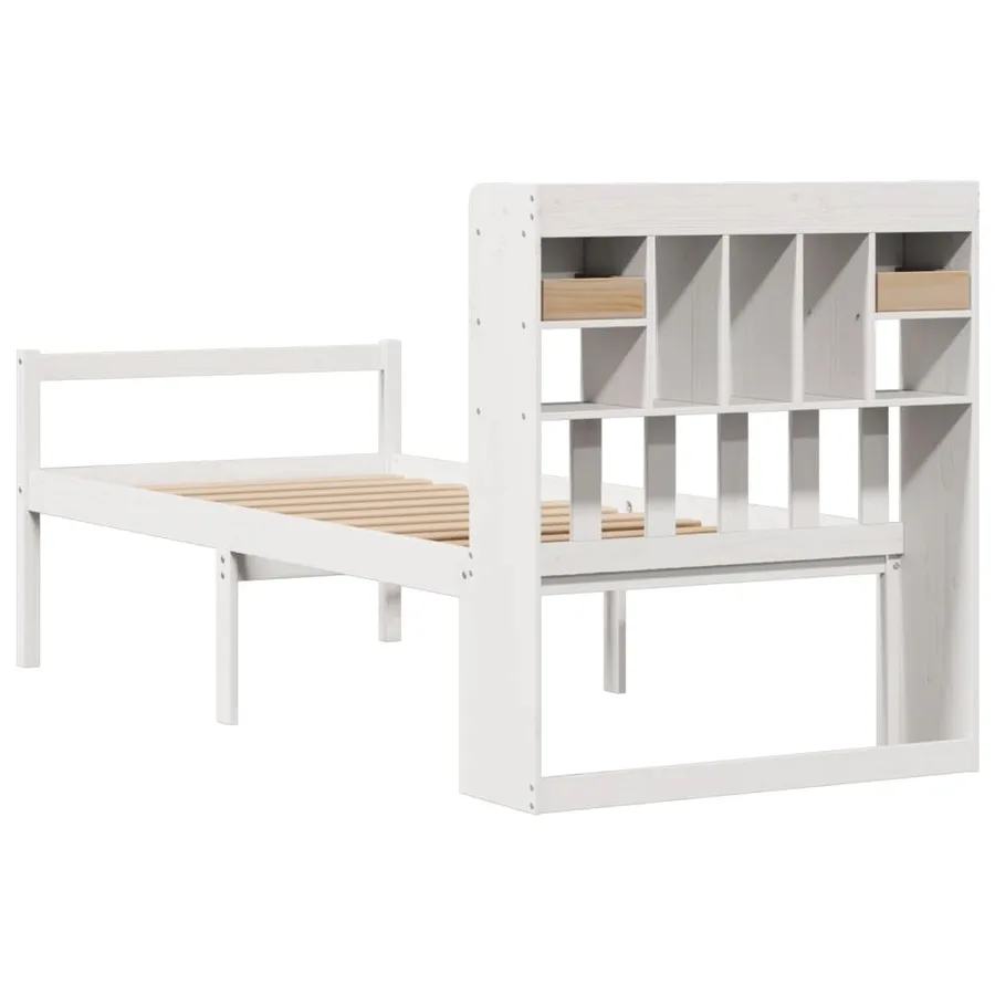 Lit bibliothèque sans matelas blanc 90x190cm bois de pin massif - 6