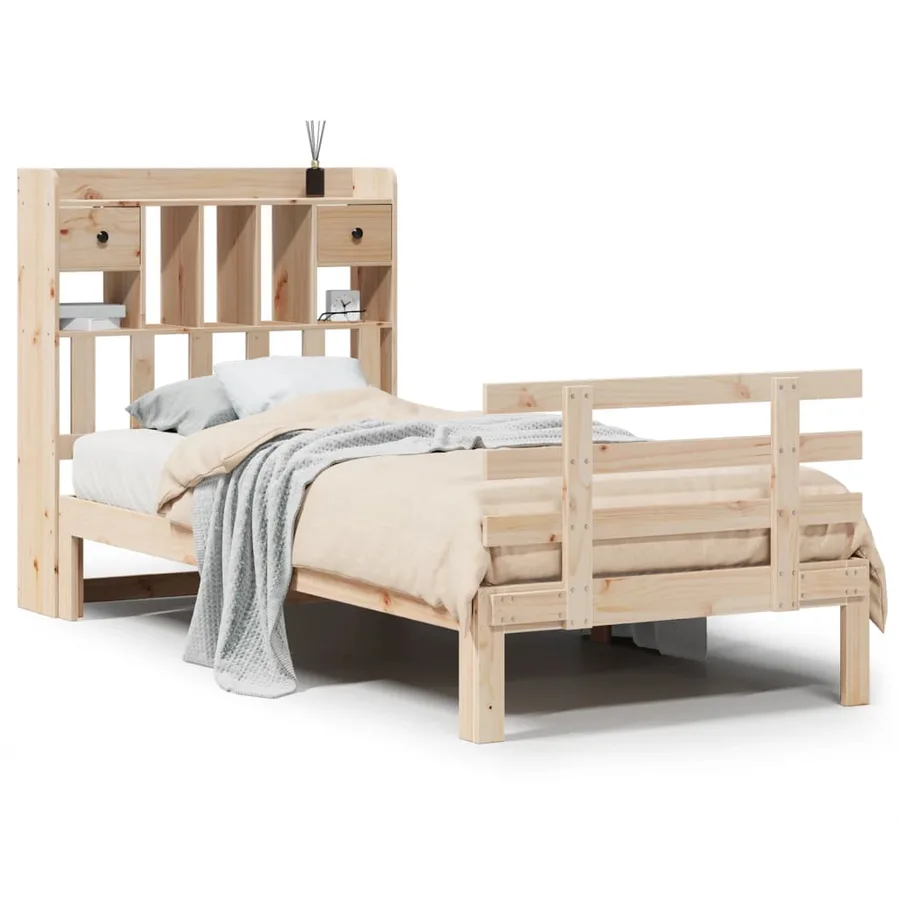 Lit bibliothèque sans matelas 100x200 cm bois massif de pin - 2