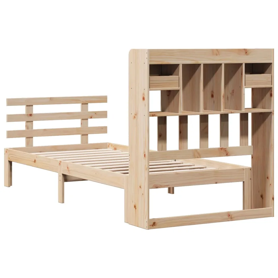 Lit bibliothèque sans matelas 100x200 cm bois massif de pin - 6