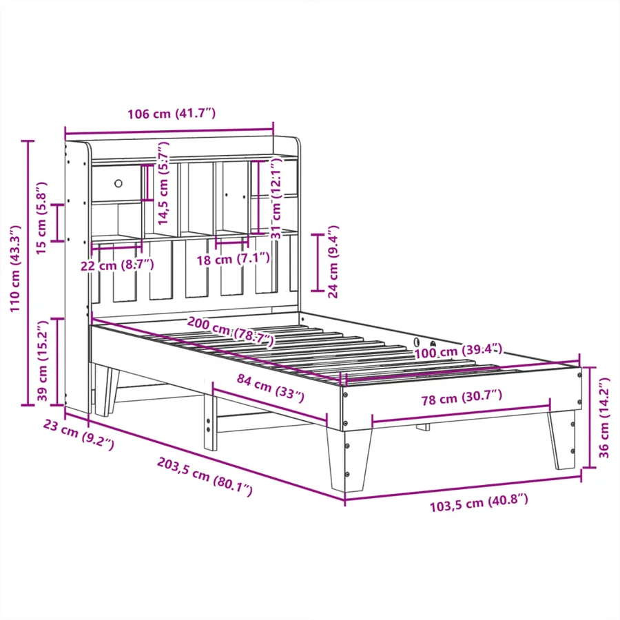 Cadre de lit sans matelas 100x200 cm bois massif de pin - 11