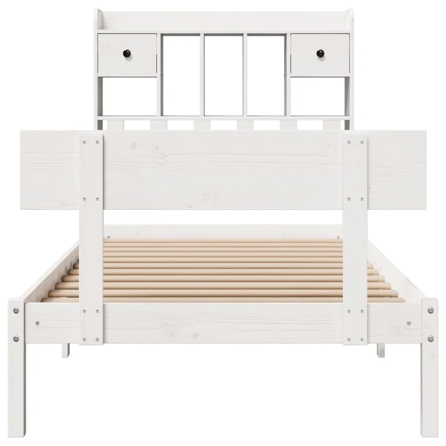 Lit bibliothèque sans matelas blanc 90x200cm bois de pin massif - 4