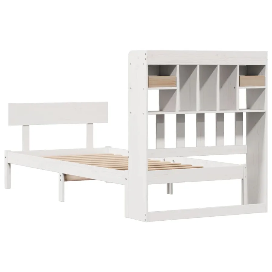 Lit bibliothèque sans matelas blanc 90x200cm bois de pin massif - 8