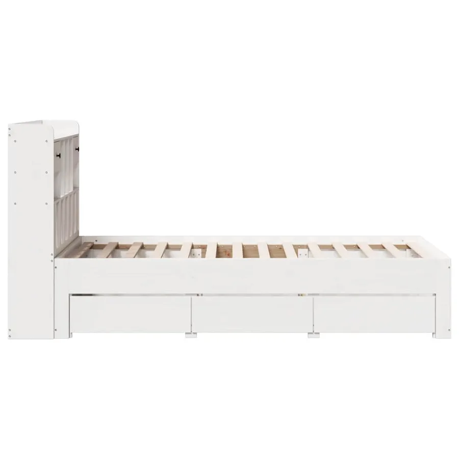 Lit bibliothèque sans matelas blanc 90x200cm bois de pin massif - 10