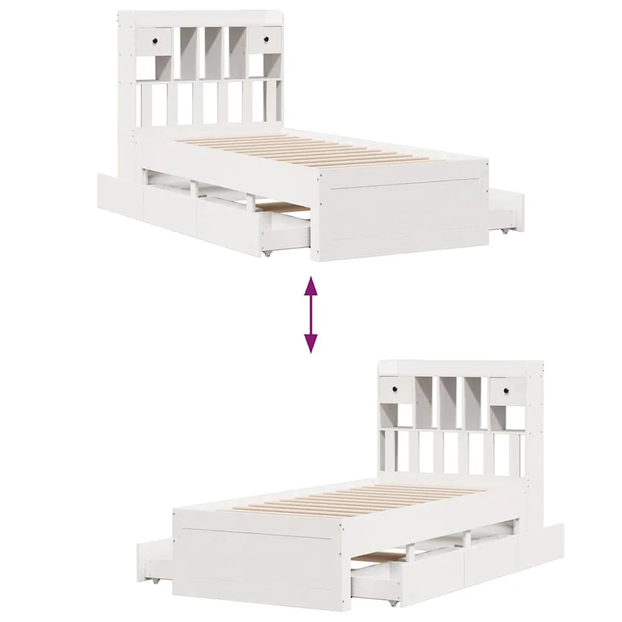 Lit bibliothèque sans matelas blanc 90x200cm bois de pin massif - 12