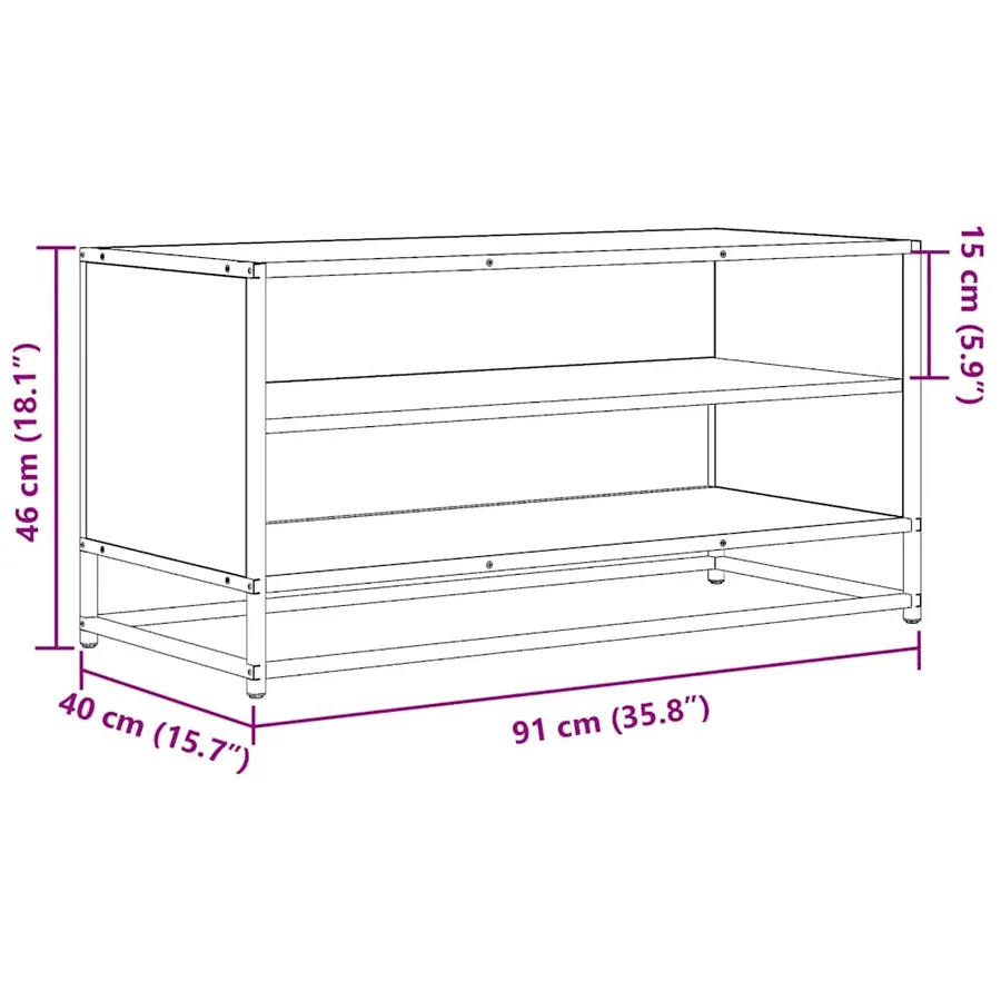 Meuble TV noir 91x40x46 cm bois d'ingénierie et métal - 9