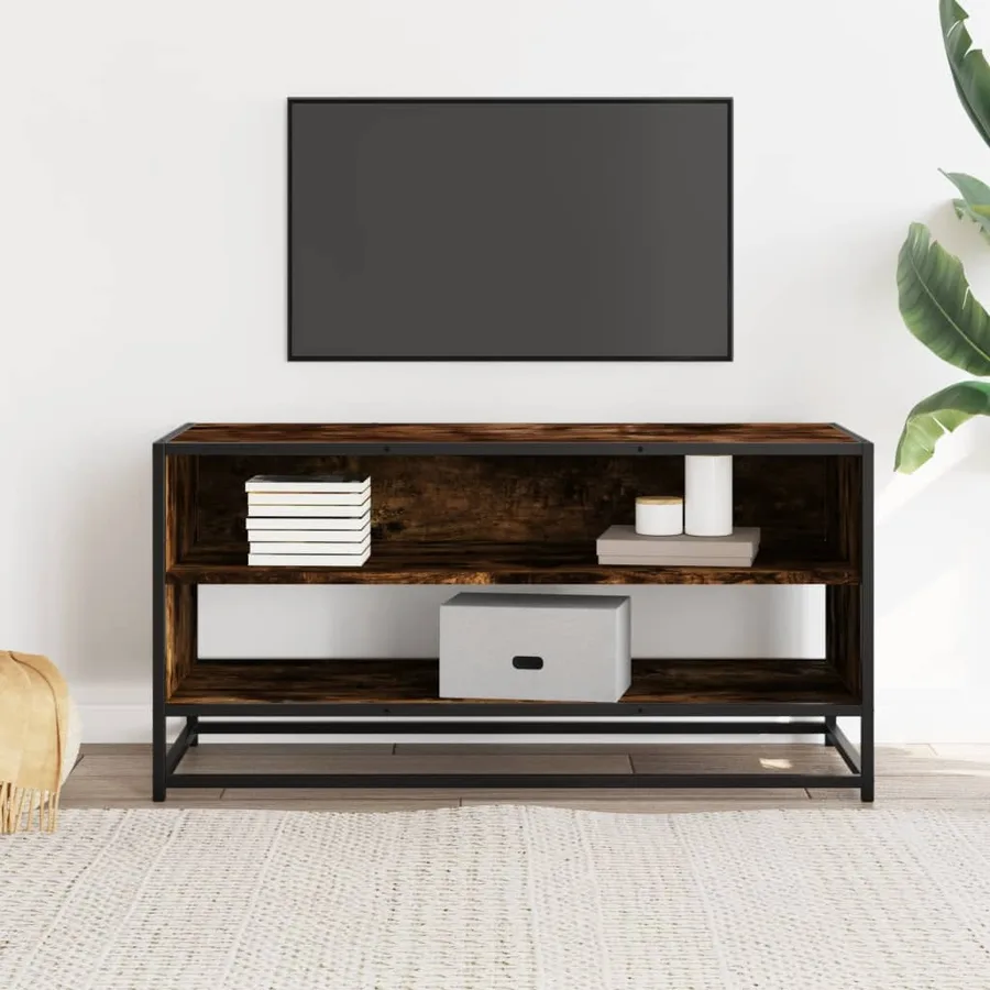 Meuble TV chêne fumé 91x40x46 cm bois d'ingénierie et métal - 3