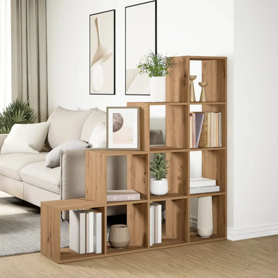 Étagère séparatrice de pièce à 4 niveaux chêne artisanal - 4