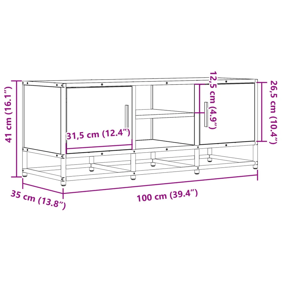 Meuble TV chêne marron 100x35x41 cm bois d'ingénierie et métal - 10