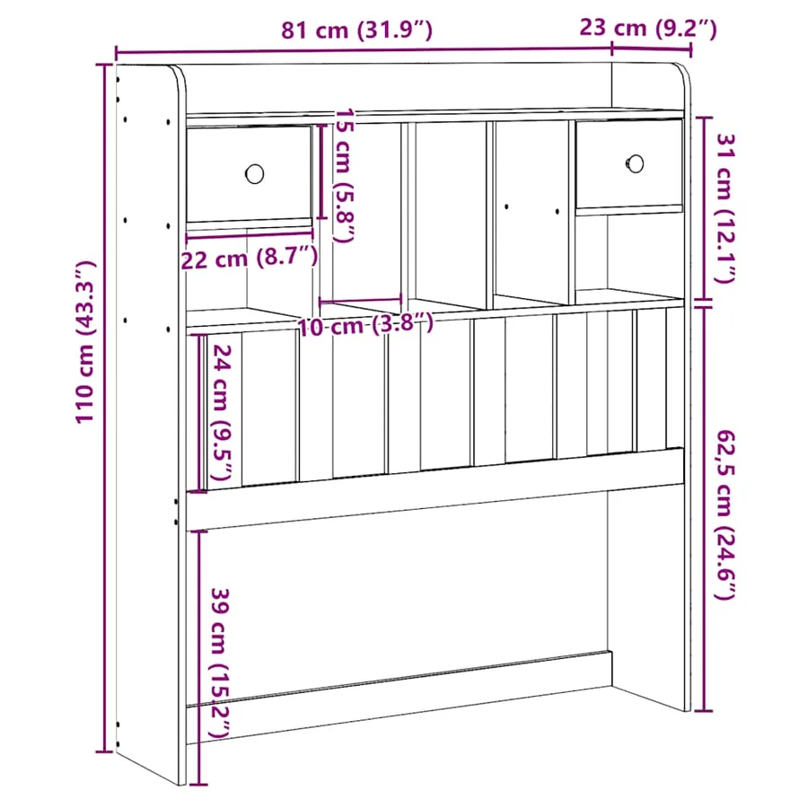 Tête de lit avec rangement 75 cm bois massif de pin - 10