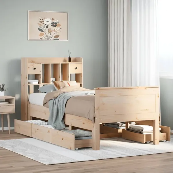 Lit bibliothèque sans matelas 75x190 cm bois de pin massif