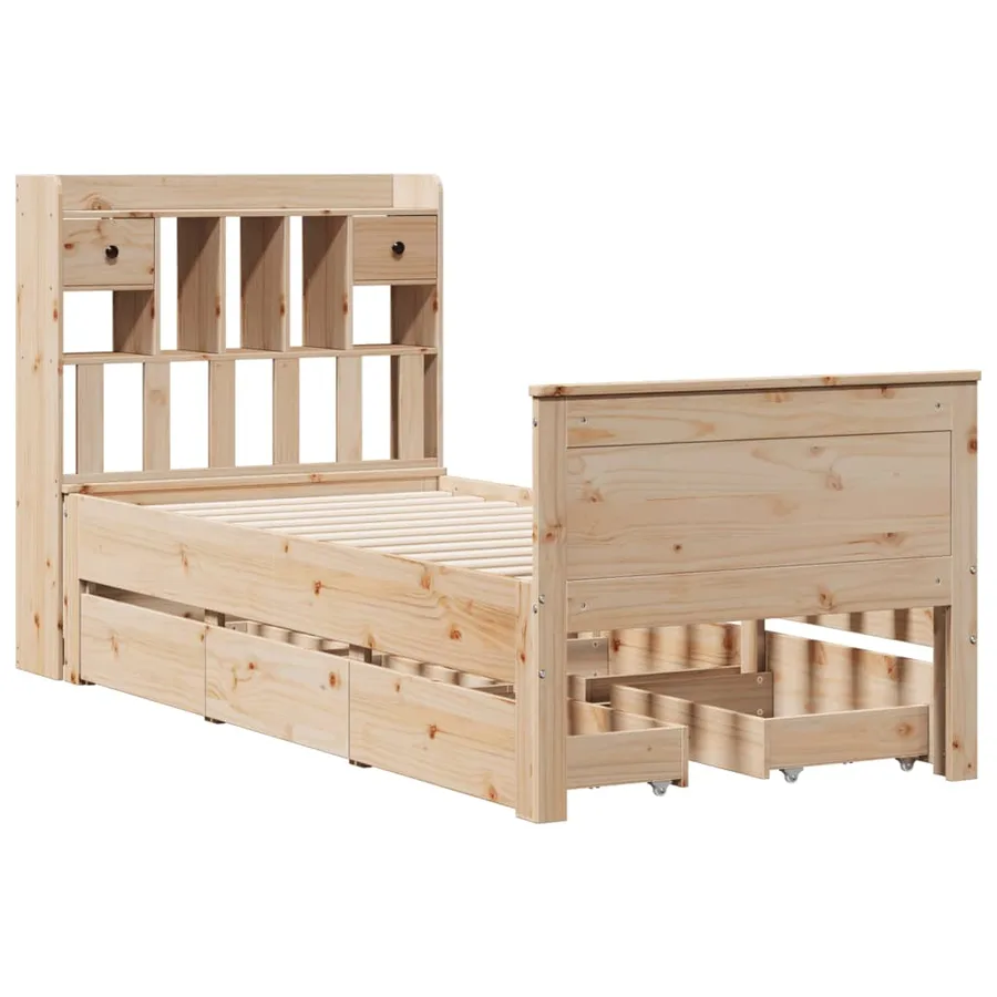 Lit bibliothèque sans matelas 75x190 cm bois de pin massif - 3