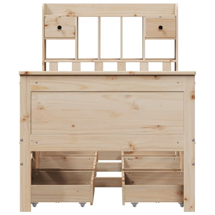 Lit bibliothèque sans matelas 75x190 cm bois de pin massif - 4