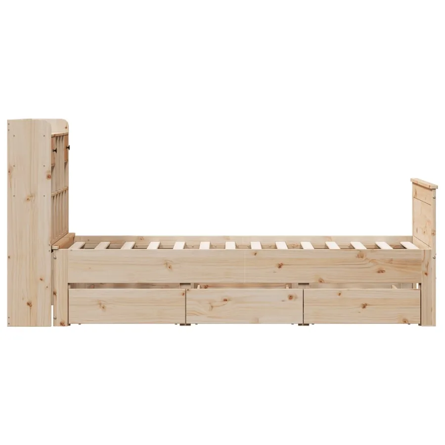 Lit bibliothèque sans matelas 75x190 cm bois de pin massif - 5