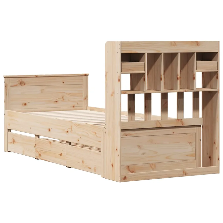 Lit bibliothèque sans matelas 75x190 cm bois de pin massif - 6