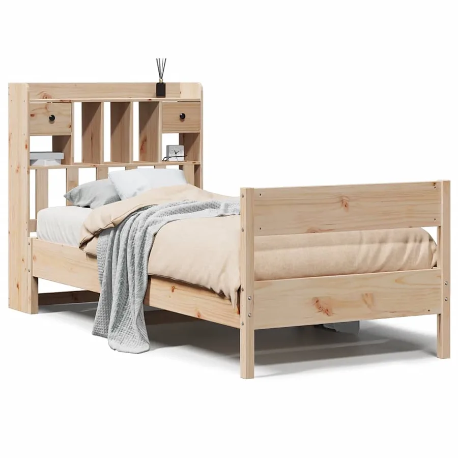 Lit bibliothèque sans matelas 75x190 cm bois de pin massif - 2