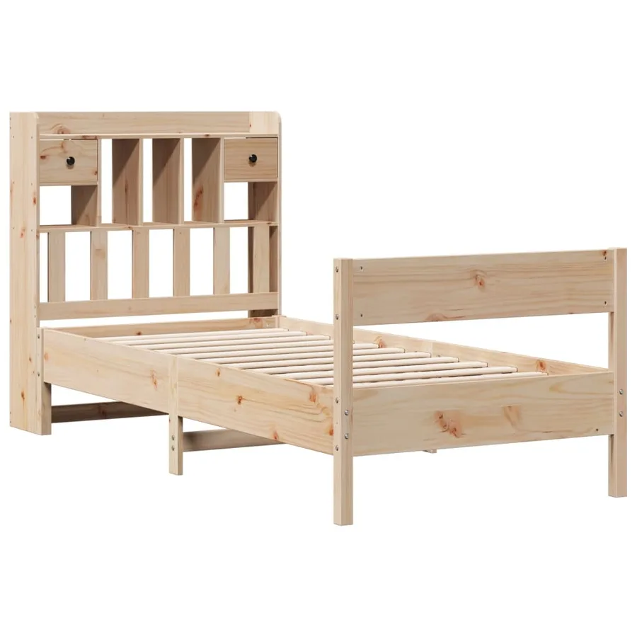 Lit bibliothèque sans matelas 75x190 cm bois de pin massif - 3