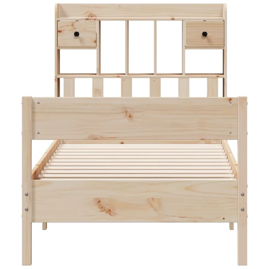Lit bibliothèque sans matelas 75x190 cm bois de pin massif - 4