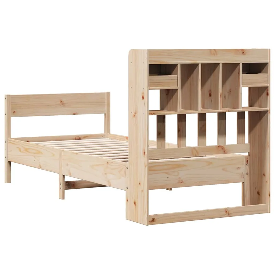 Lit bibliothèque sans matelas 75x190 cm bois de pin massif - 6