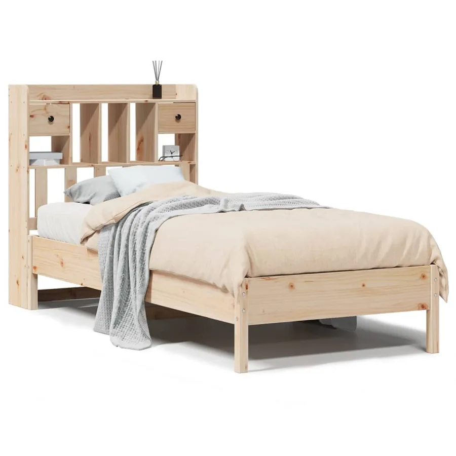 Lit bibliothèque sans matelas 90x200 cm bois de pin massif - 2