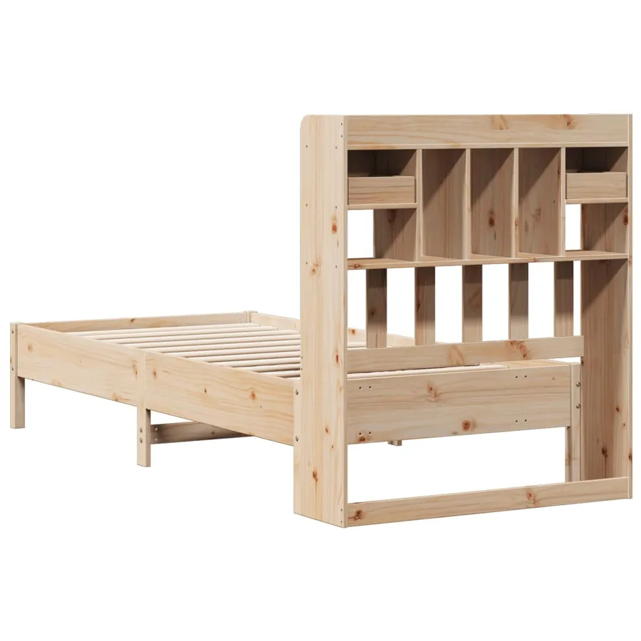 Lit bibliothèque sans matelas 90x200 cm bois de pin massif - 6