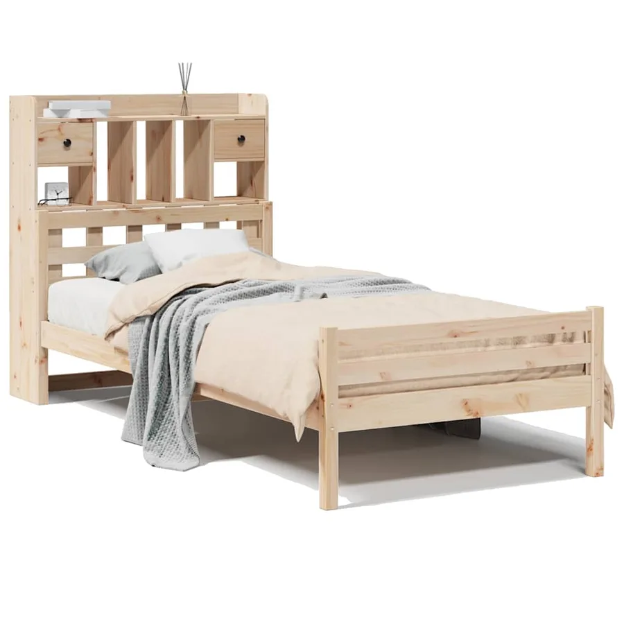Lit bibliothèque sans matelas 90x200 cm bois de pin massif - 2