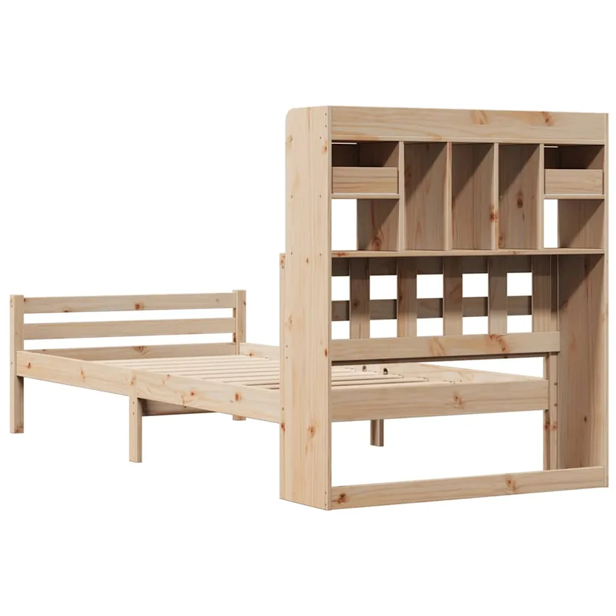 Lit bibliothèque sans matelas 90x200 cm bois de pin massif - 6