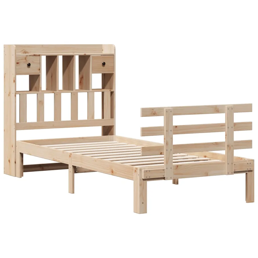 Lit bibliothèque sans matelas 90x200 cm bois de pin massif - 3