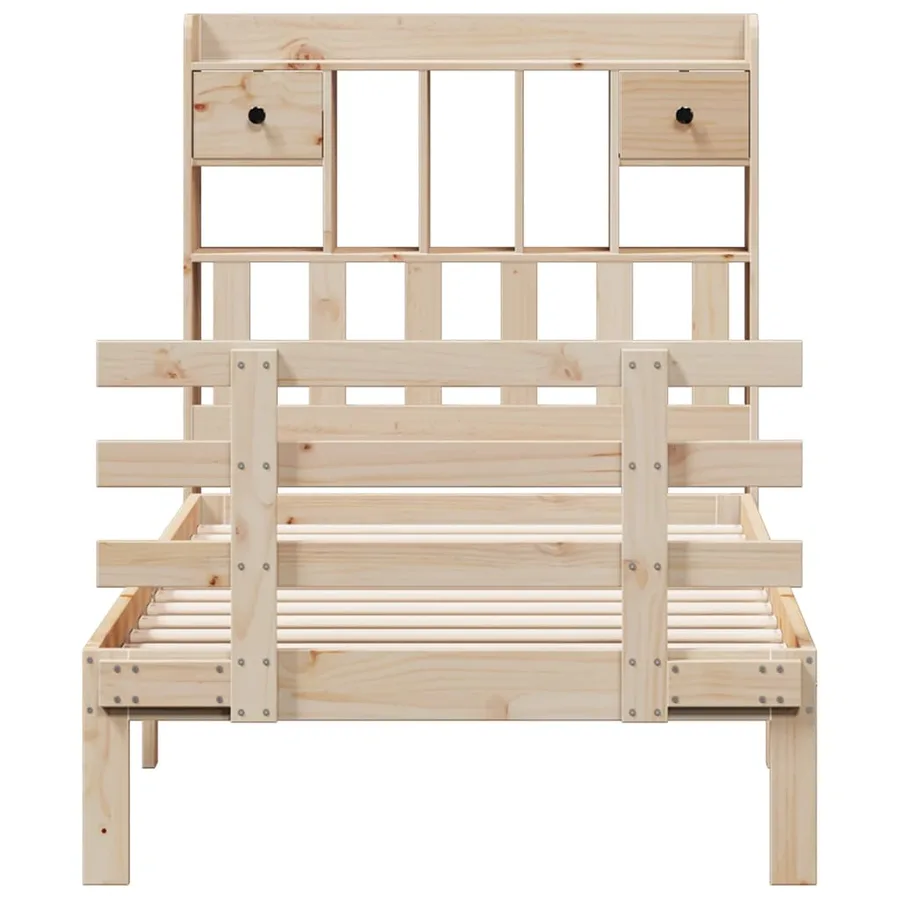 Lit bibliothèque sans matelas 90x200 cm bois de pin massif - 4