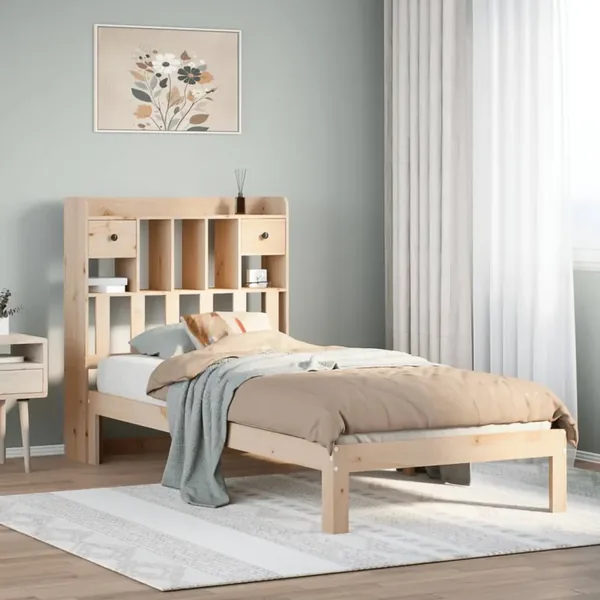 Lit bibliothèque sans matelas 90x190 cm bois de pin massif