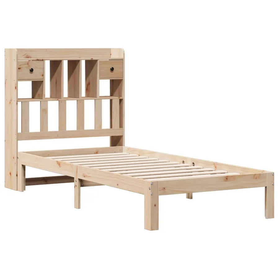 Lit bibliothèque sans matelas 90x190 cm bois de pin massif - 3