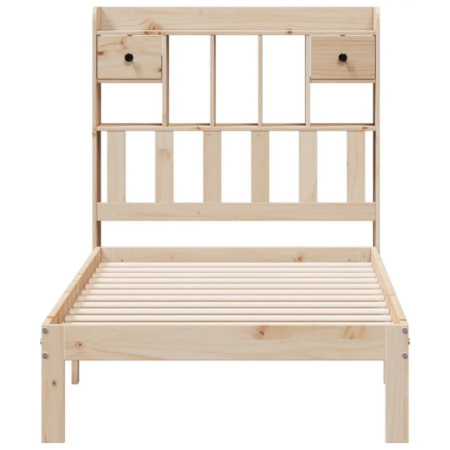 Lit bibliothèque sans matelas 90x190 cm bois de pin massif - 4