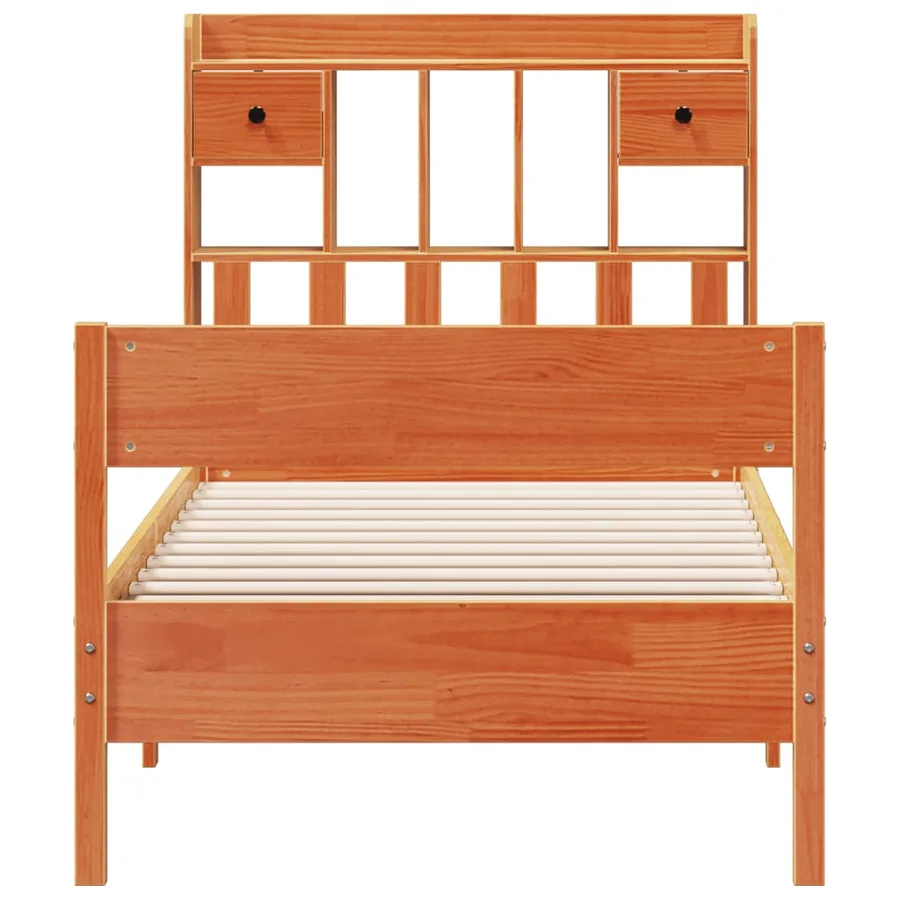Lit bibliothèque sans matelas cire marron 75x190 cm pin massif - 4