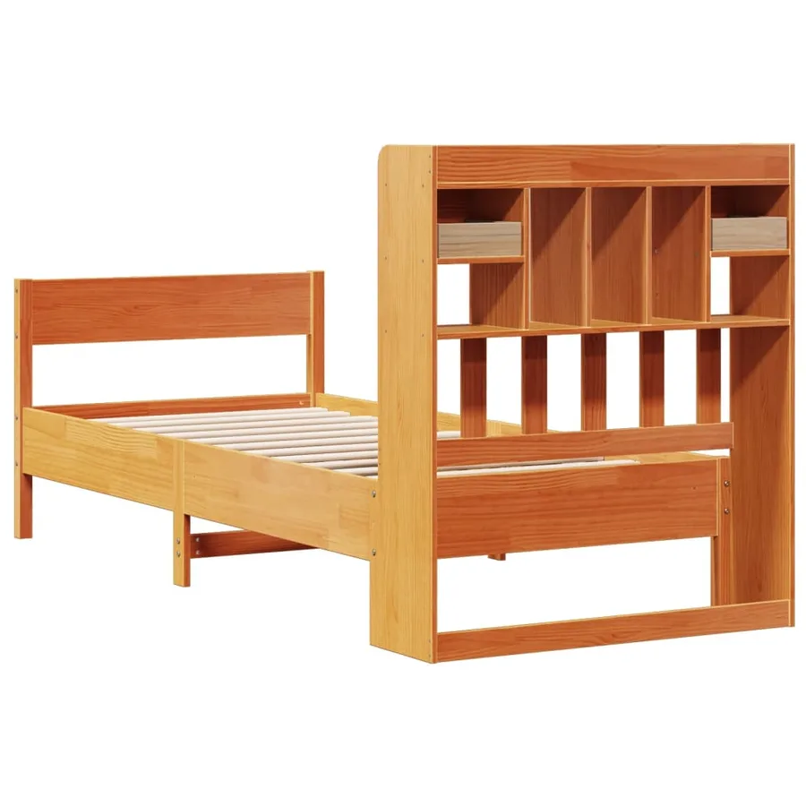 Lit bibliothèque sans matelas cire marron 75x190 cm pin massif - 6