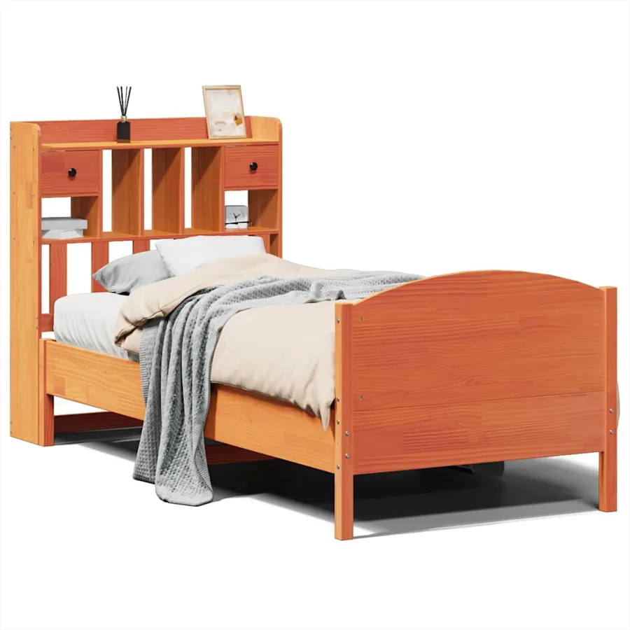Lit bibliothèque sans matelas cire marron 75x190 cm pin massif - 2