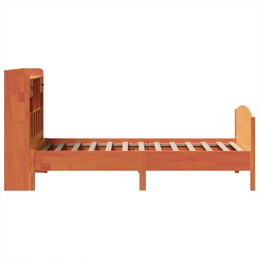 Lit bibliothèque sans matelas cire marron 75x190 cm pin massif - 5