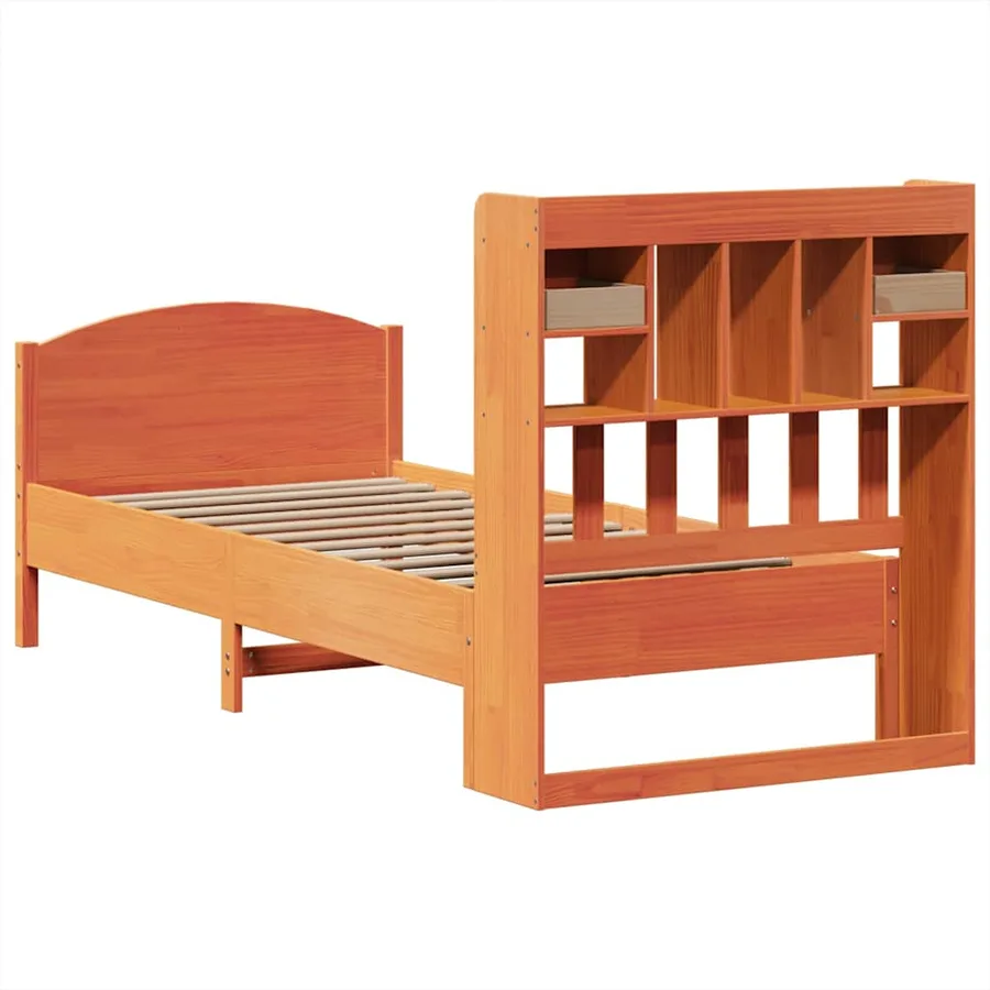 Lit bibliothèque sans matelas cire marron 75x190 cm pin massif - 6